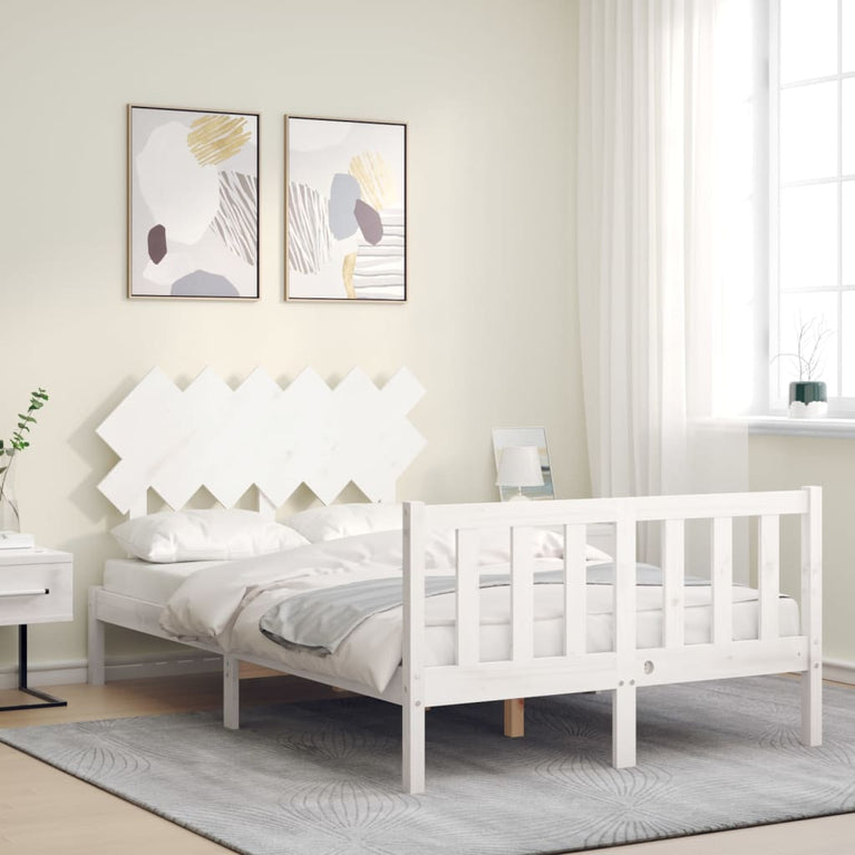 Bedframe met hoofdbord massief hout wit 120x200 cm
