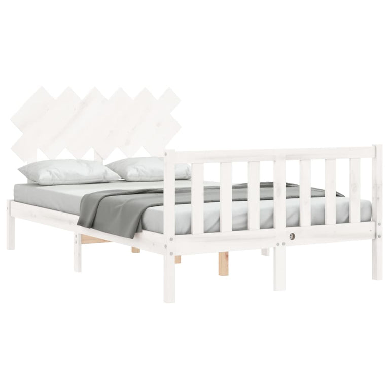 Bedframe met hoofdbord massief hout wit 120x200 cm