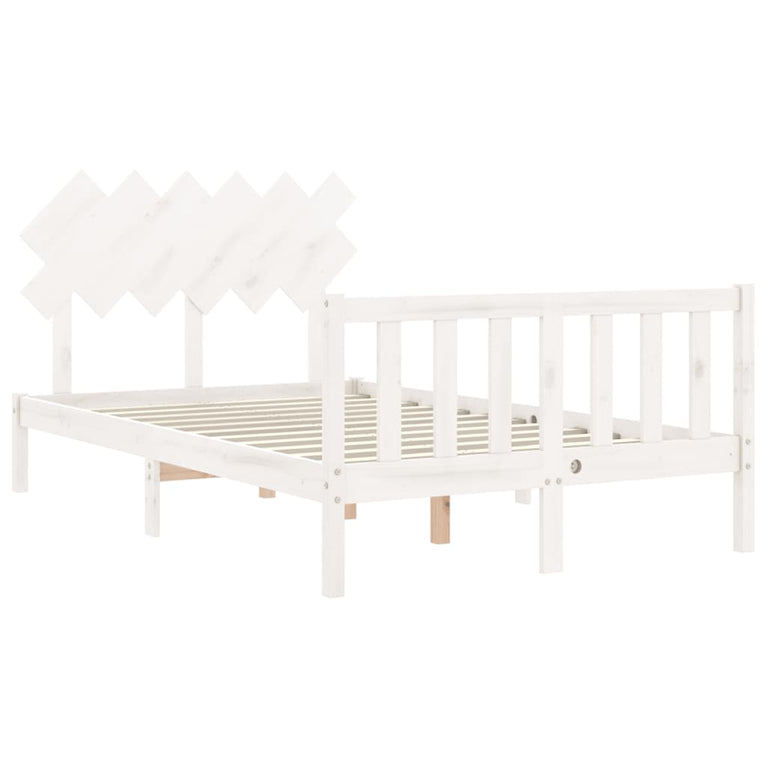 Bedframe met hoofdbord massief hout wit 120x200 cm