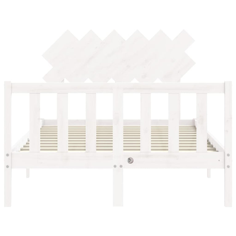 Bedframe met hoofdbord massief hout wit 120x200 cm
