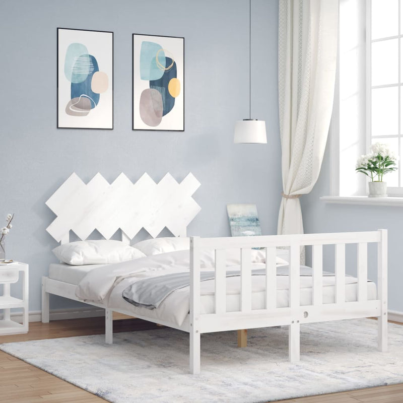 Bedframe met hoofdbord massief hout wit 120x200 cm