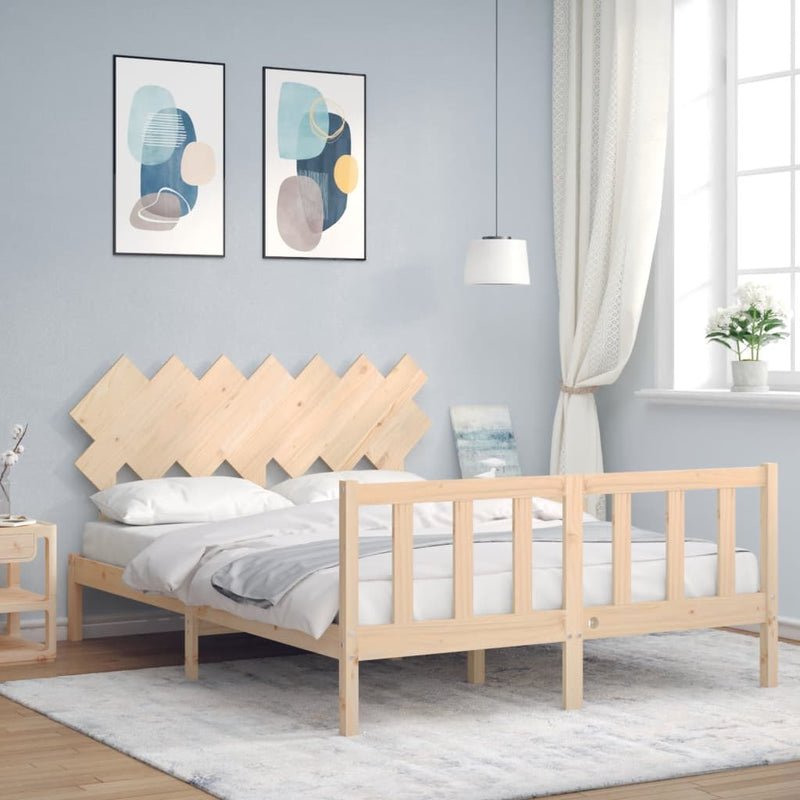 Bedframe met hoofdbord massief hout 140x200 cm