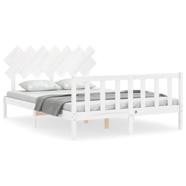 Bedframe met hoofdbord massief hout wit 5 FT King Size