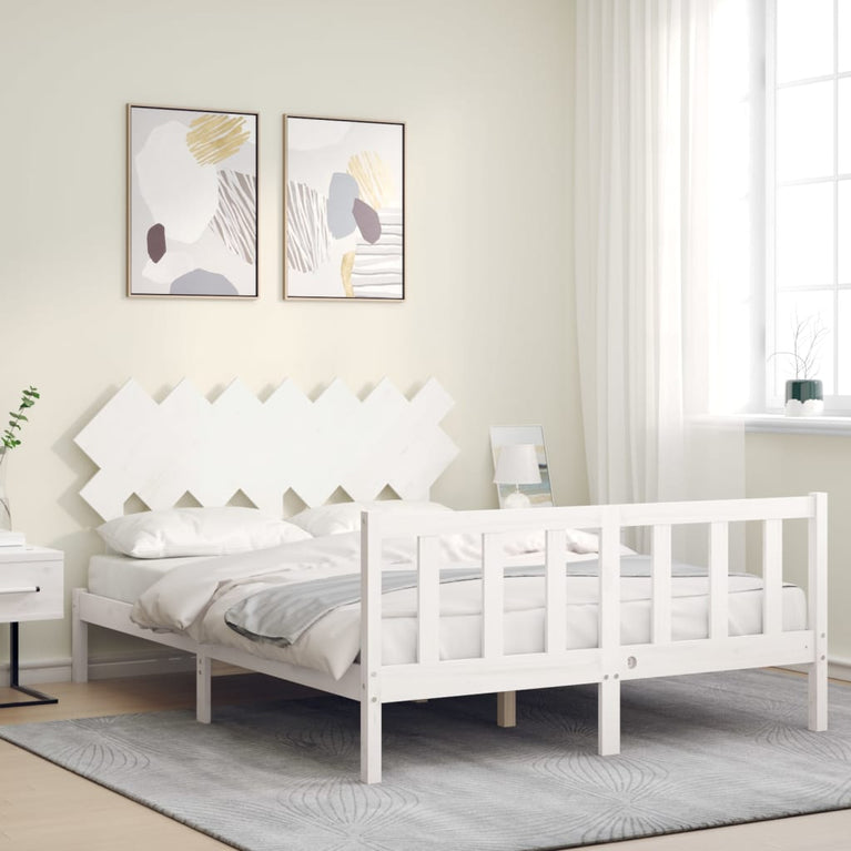 Bedframe met hoofdbord massief hout wit 5 FT King Size