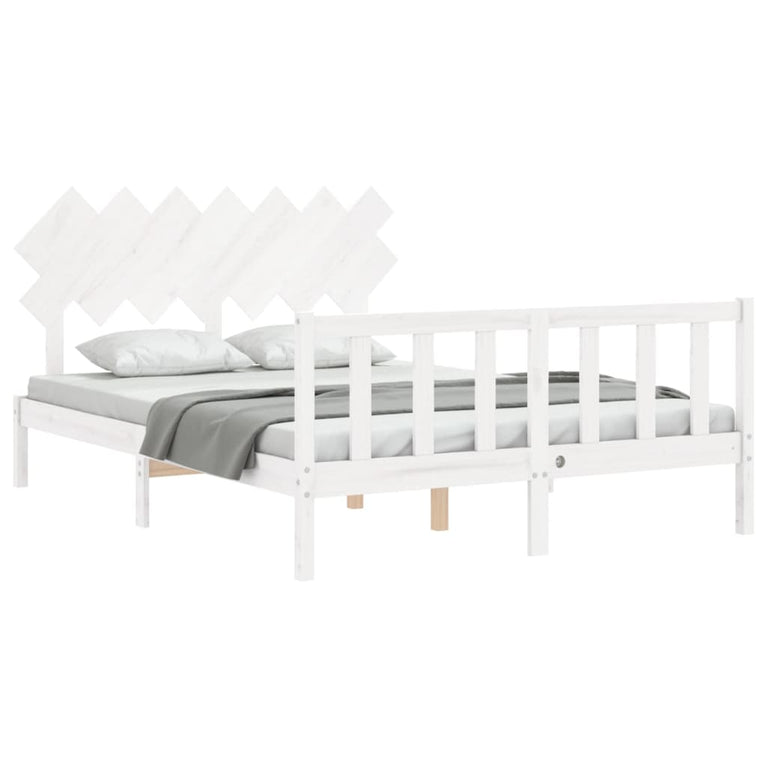 Bedframe met hoofdbord massief hout wit 5 FT King Size