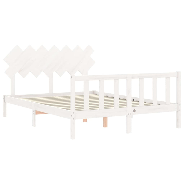 Bedframe met hoofdbord massief hout wit 5 FT King Size