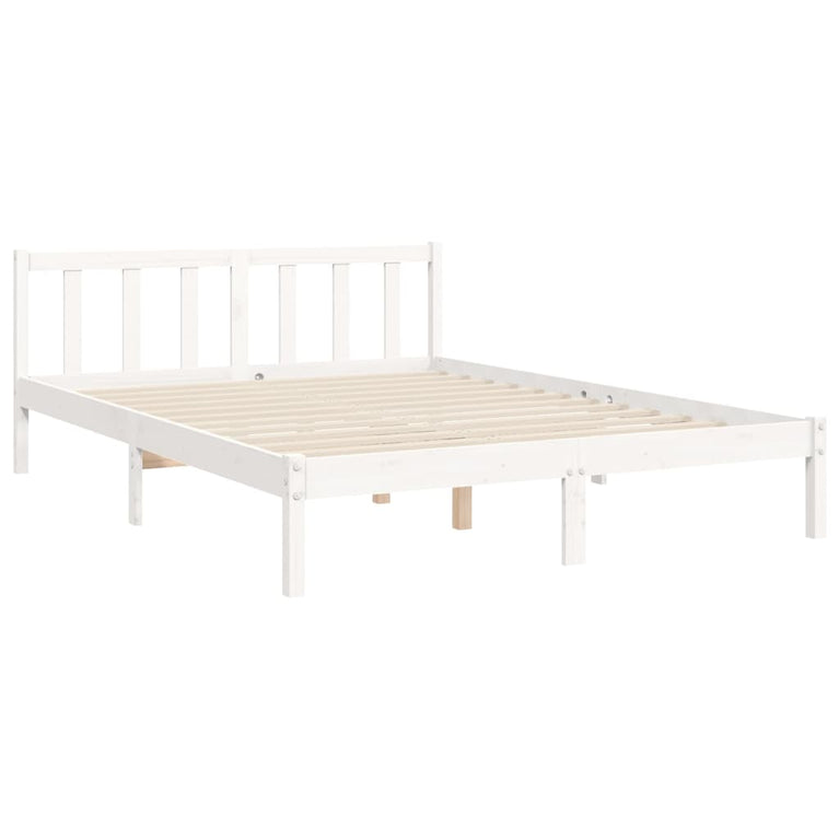 Bedframe met hoofdbord massief hout wit 5 FT King Size