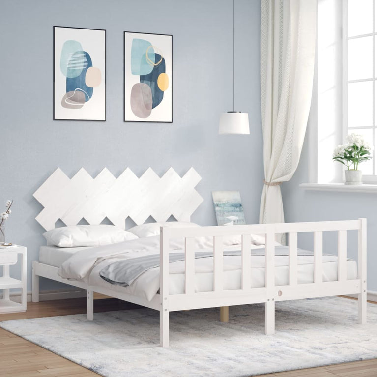 Bedframe met hoofdbord massief hout wit 5 FT King Size