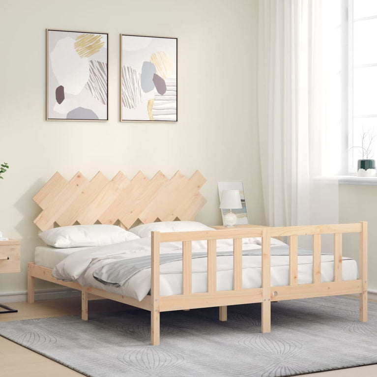 Bedframe met hoofdbord massief hout 160x200 cm