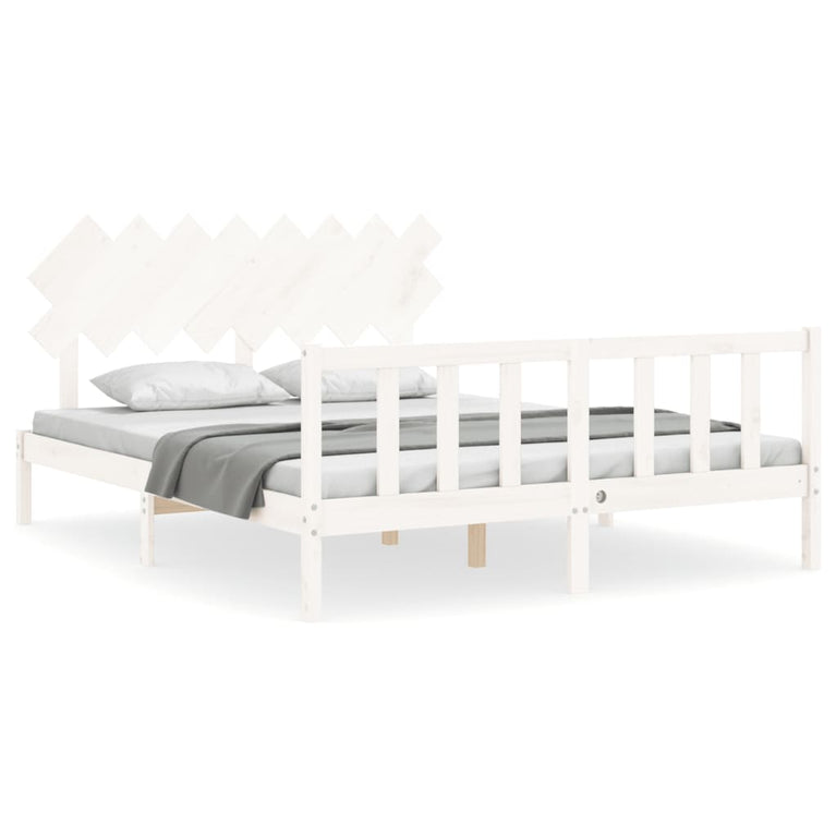 Bedframe met hoofdbord massief hout wit 160x200 cm