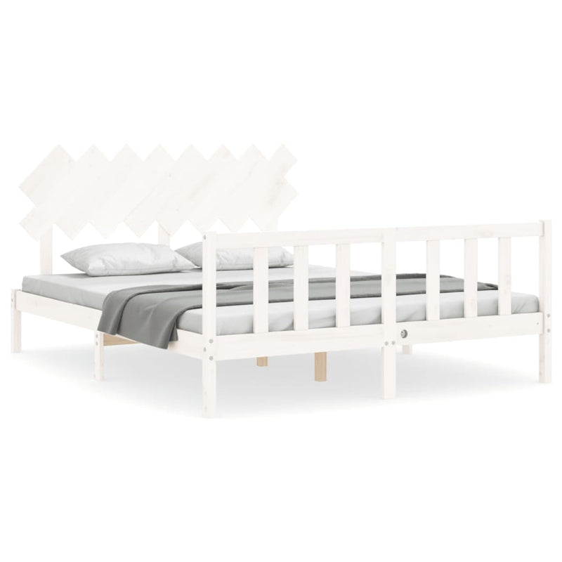 Bedframe met hoofdbord massief hout wit 160x200 cm