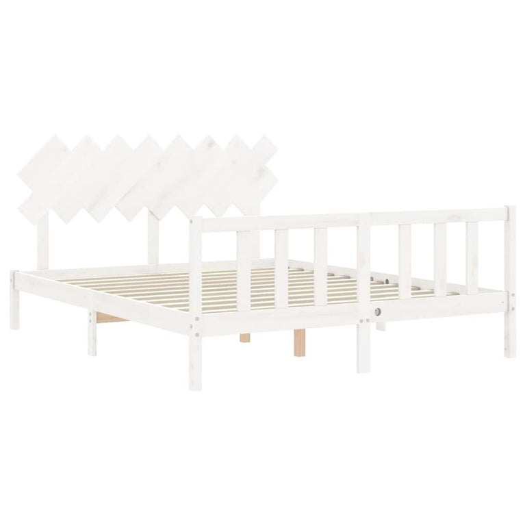 Bedframe met hoofdbord massief hout wit 160x200 cm