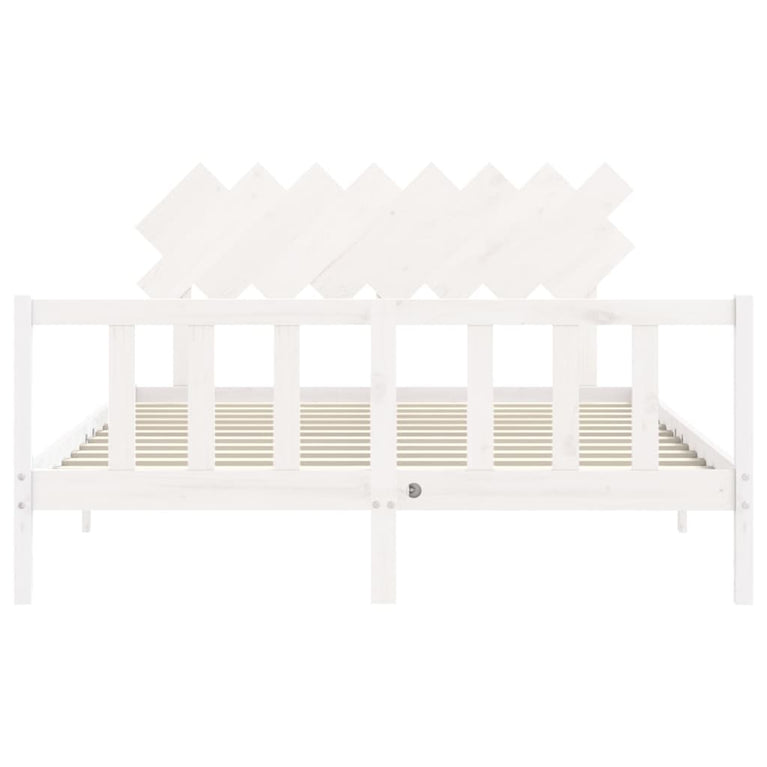Bedframe met hoofdbord massief hout wit 160x200 cm
