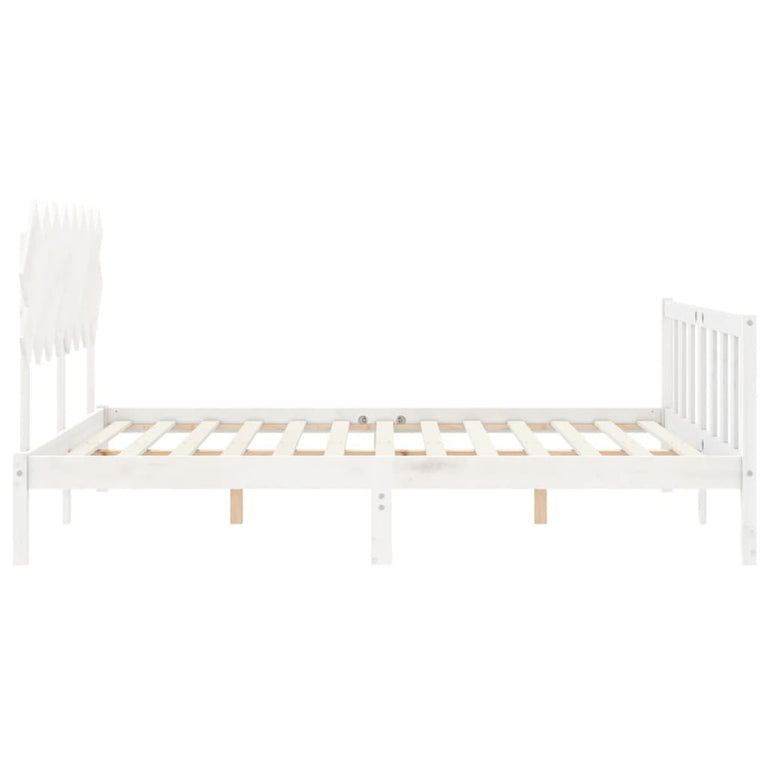 Bedframe met hoofdbord massief hout wit 160x200 cm