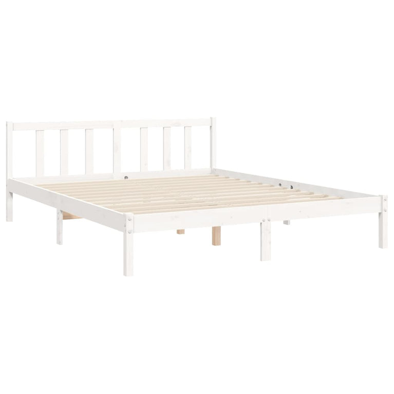 Bedframe met hoofdbord massief hout wit 160x200 cm