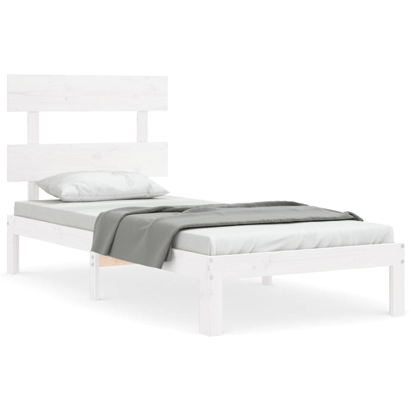 Bedframe met hoofdbord massief hout wit 3FT Single