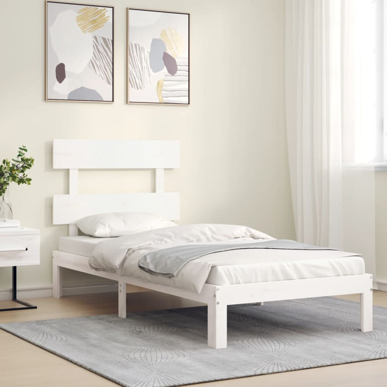 Bedframe met hoofdbord massief hout wit 3FT Single