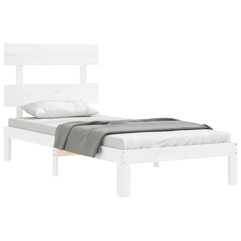 Bedframe met hoofdbord massief hout wit 3FT Single