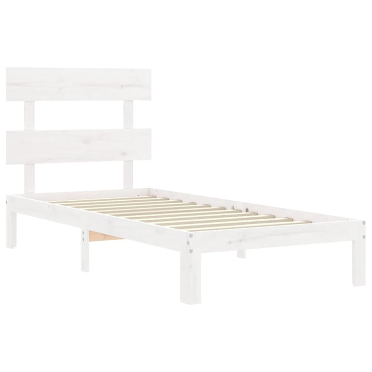 Bedframe met hoofdbord massief hout wit 3FT Single