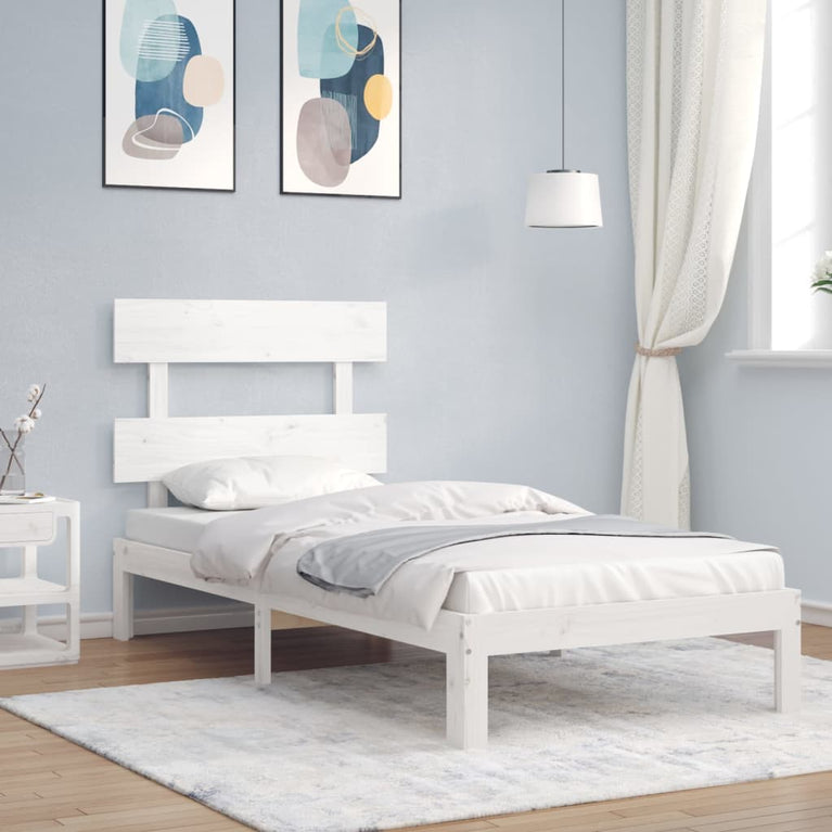 Bedframe met hoofdbord massief hout wit 3FT Single