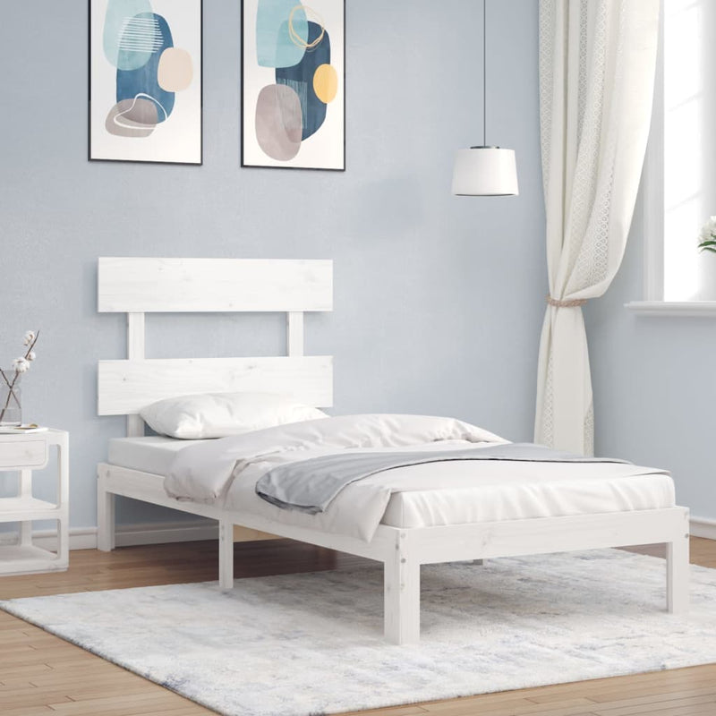 Bedframe met hoofdbord massief hout wit 3FT Single