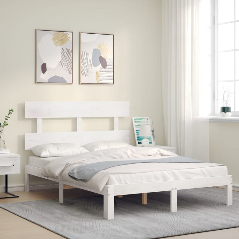 Bedframe met hoofdbord massief hout wit 4FT Small Double