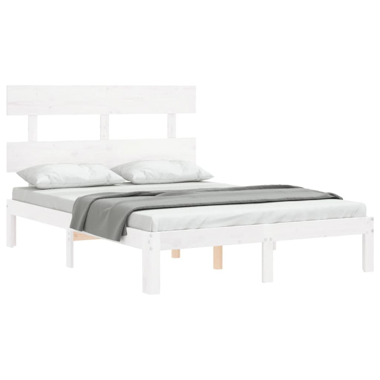 Bedframe met hoofdbord massief hout wit 4FT6 Double