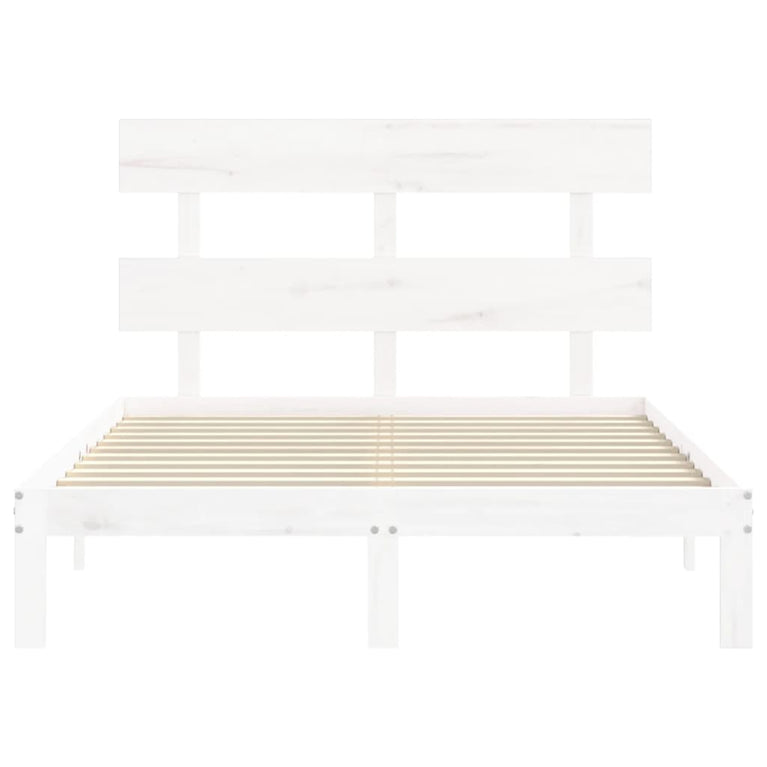 Bedframe met hoofdbord massief hout wit 4FT6 Double