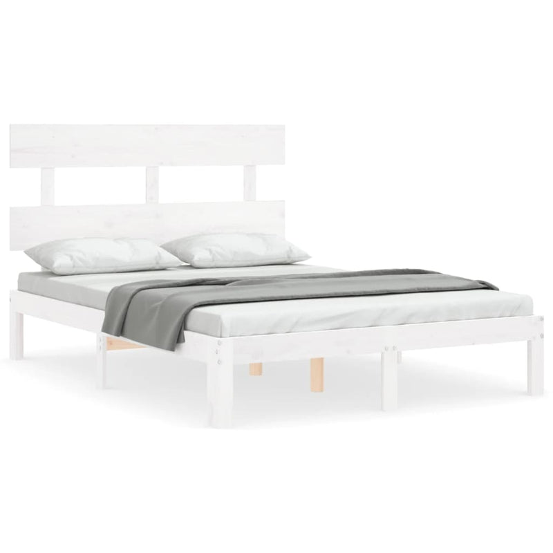 Bedframe met hoofdbord massief hout wit 140x190 cm
