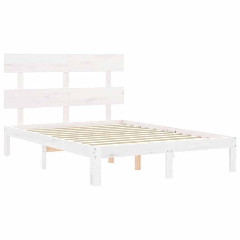 Bedframe met hoofdbord massief hout wit 140x190 cm
