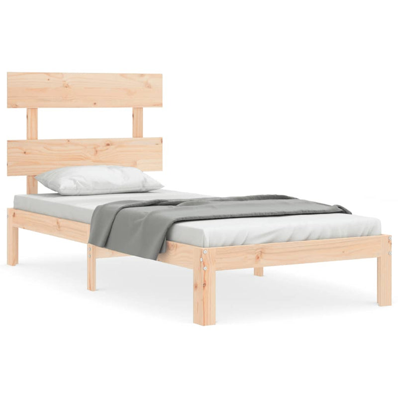Bedframe met hoofdbord massief hout 90x200 cm