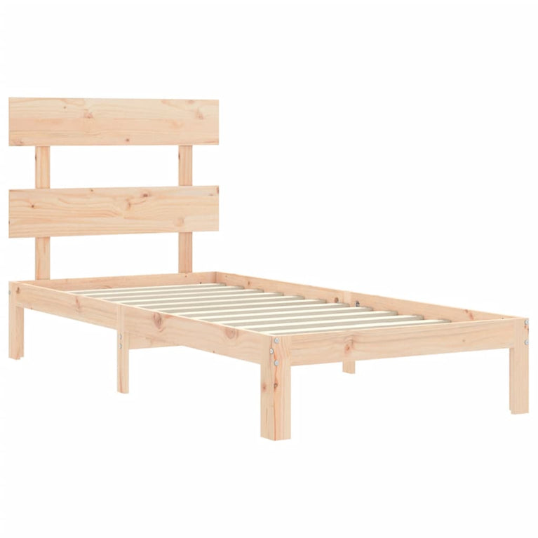 Bedframe met hoofdbord massief hout 90x200 cm