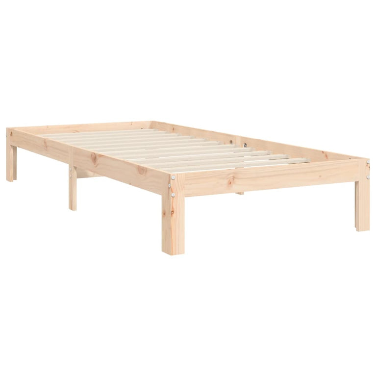 Bedframe met hoofdbord massief hout 90x200 cm