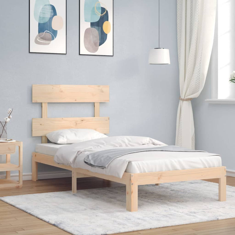 Bedframe met hoofdbord massief hout 90x200 cm