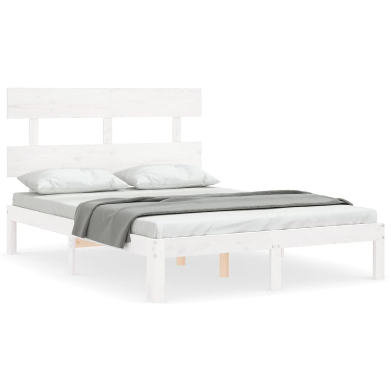 Bedframe met hoofdbord massief hout wit 120x200 cm