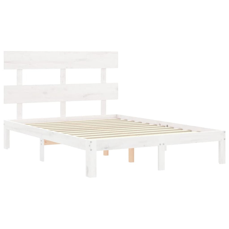 Bedframe met hoofdbord massief hout wit 120x200 cm