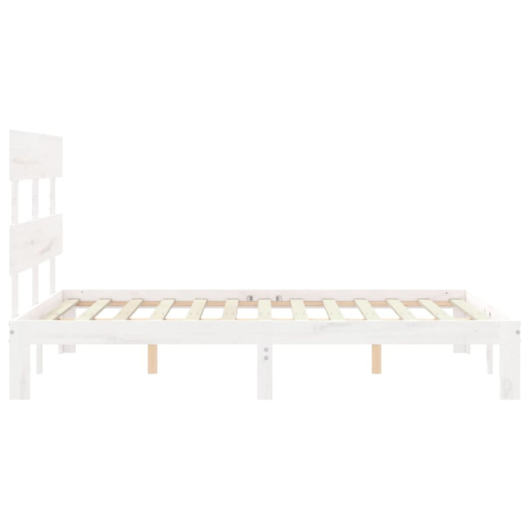Bedframe met hoofdbord massief hout wit 120x200 cm