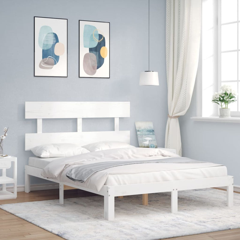 Bedframe met hoofdbord massief hout wit 120x200 cm