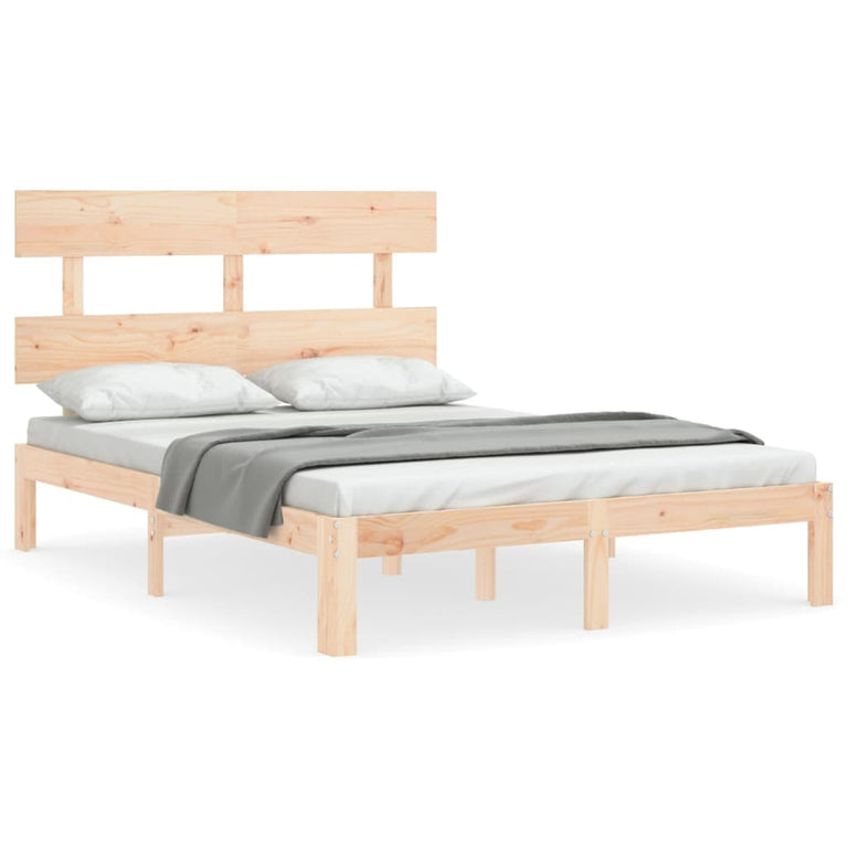 Bedframe met hoofdbord massief hout 140x200 cm