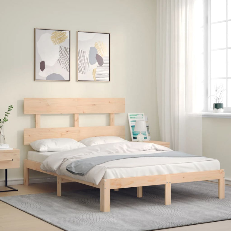 Bedframe met hoofdbord massief hout 140x200 cm