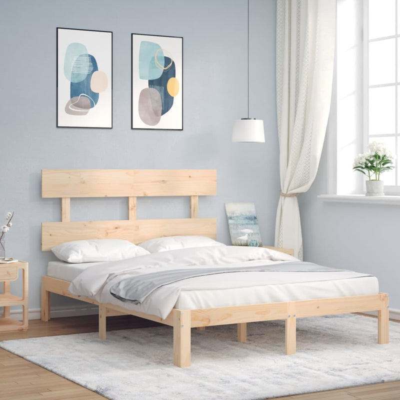 Bedframe met hoofdbord massief hout 140x200 cm
