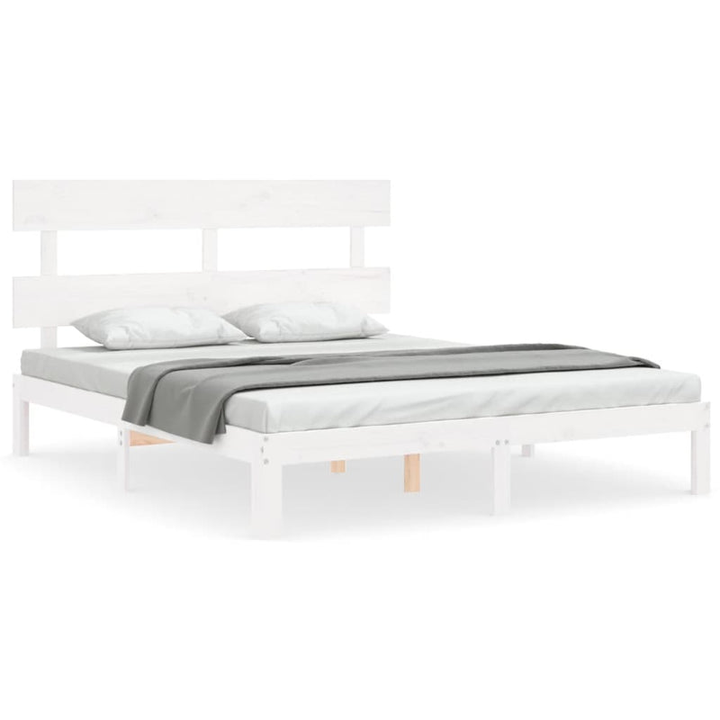 Bedframe met hoofdbord massief hout wit 160x200 cm