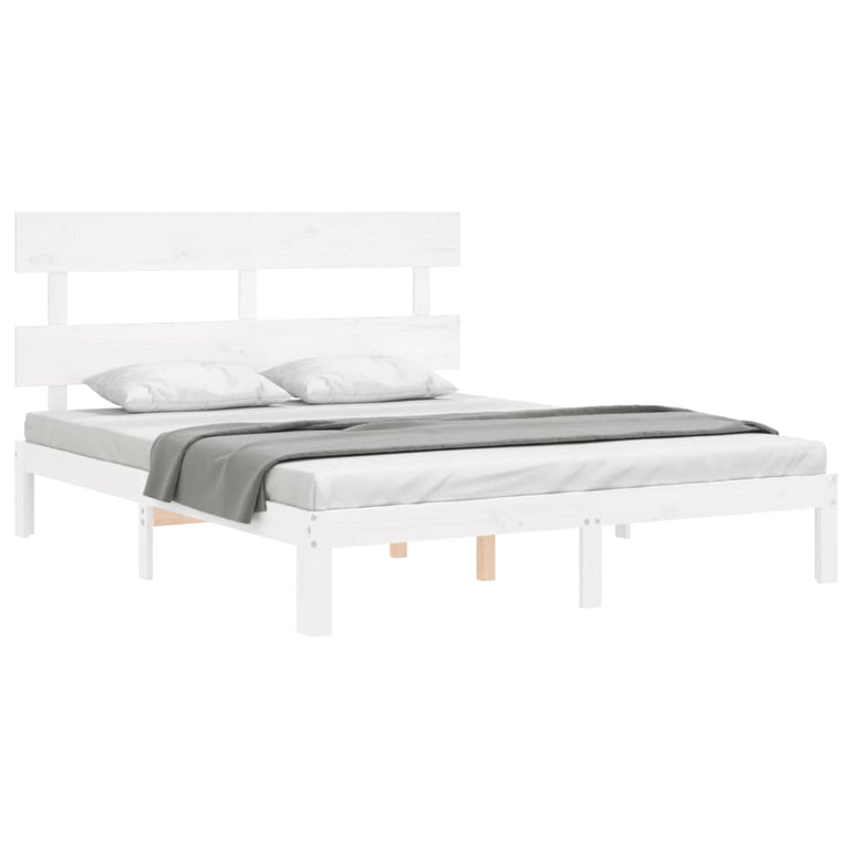 Bedframe met hoofdbord massief hout wit 160x200 cm