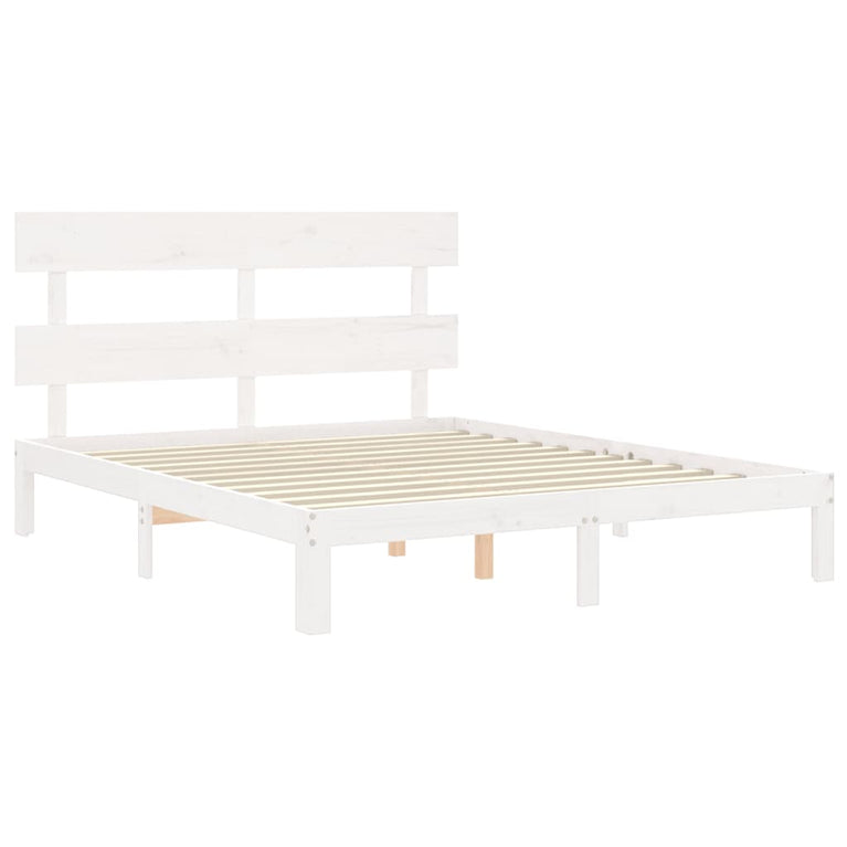 Bedframe met hoofdbord massief hout wit 160x200 cm