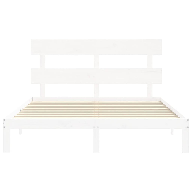 Bedframe met hoofdbord massief hout wit 160x200 cm