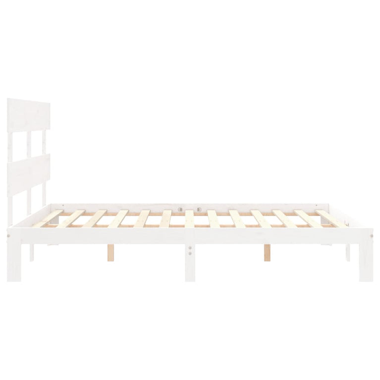 Bedframe met hoofdbord massief hout wit 160x200 cm