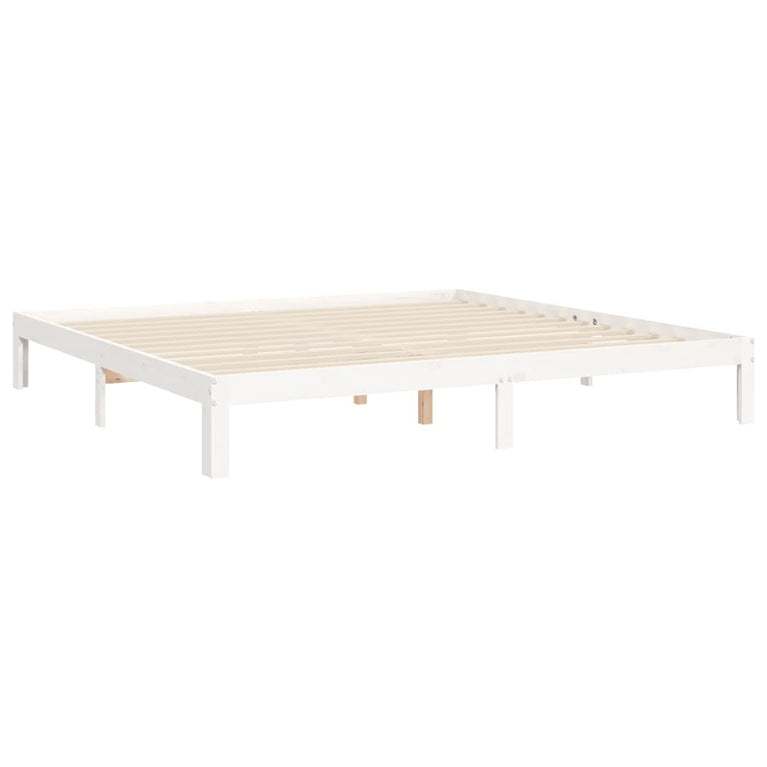 Bedframe met hoofdbord massief hout wit 160x200 cm