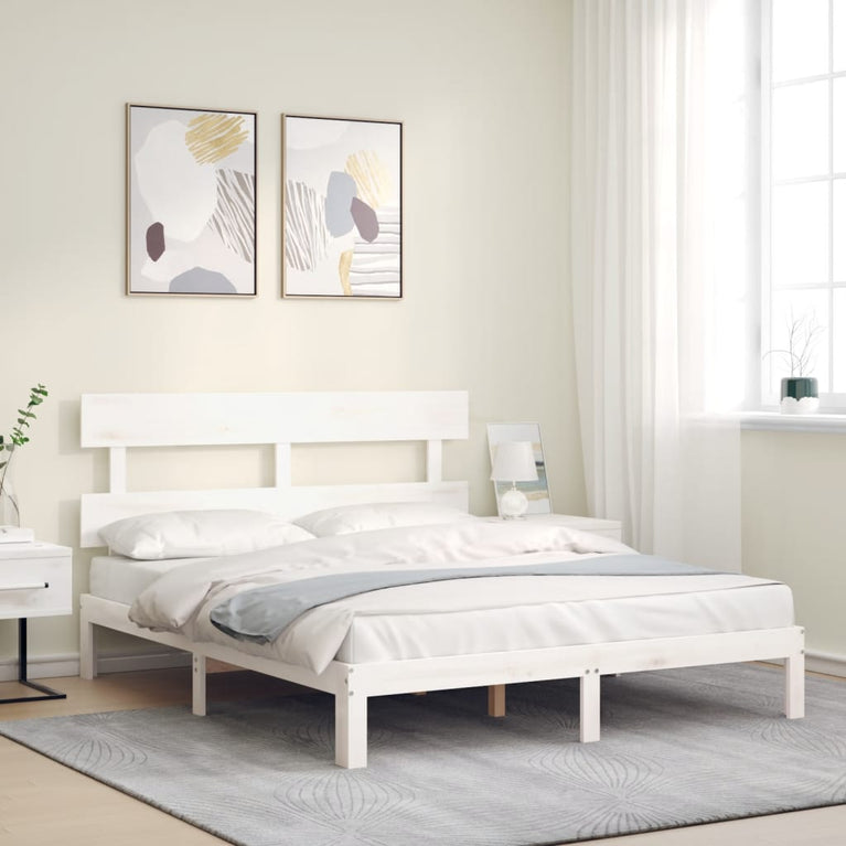 Bedframe met hoofdbord massief hout wit 160x200 cm