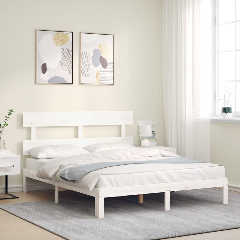 Bedframe met hoofdbord massief hout wit 160x200 cm