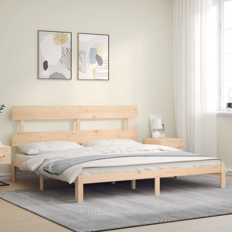 Bedframe met hoofdbord massief hout 200x200 cm